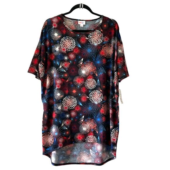 NWT Lularoe Irma T Small Black Shirt Top Fireworks July 4th Patriotic Holiday - Picture 1 of 5